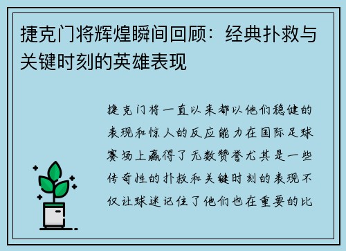 捷克门将辉煌瞬间回顾：经典扑救与关键时刻的英雄表现